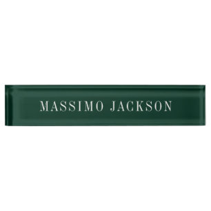Dark Green Minimalist Plain Modern  Desk Name Plate