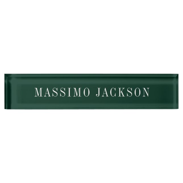 Dark Green Minimalist Plain Modern  Desk Name Plate (Front)