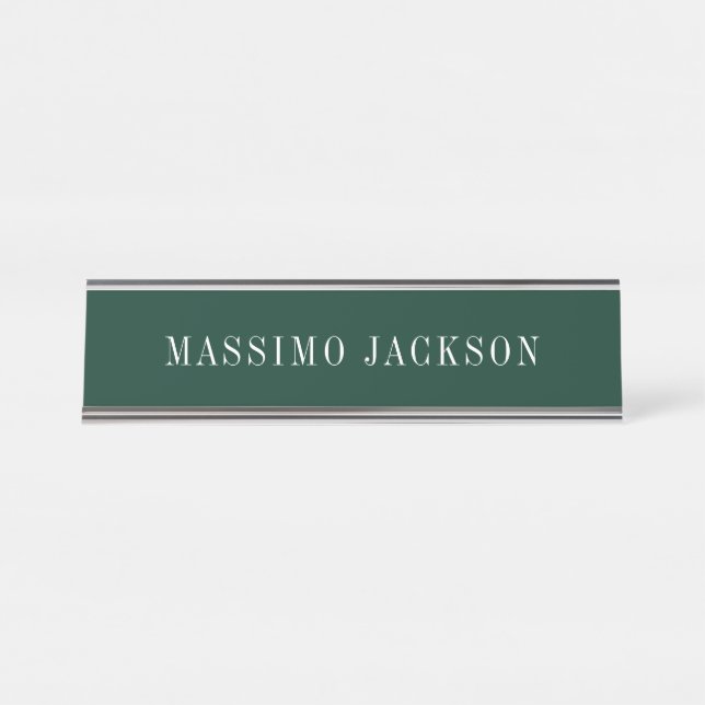Dark Green Minimalist Plain Modern  Desk Name Plate (Front)