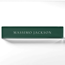 Dark Green Minimalist Plain Modern  Desk Name Plate
