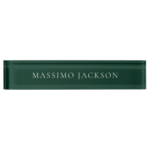 Dark Green Minimalist Plain Modern  Desk Name Plate