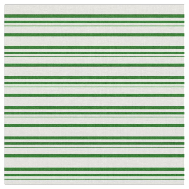 Dark Green & Mint Cream Stripes Pattern Fabric (Close Up)