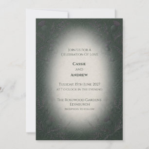 Dark Green Misty Thistle Wedding Invitation