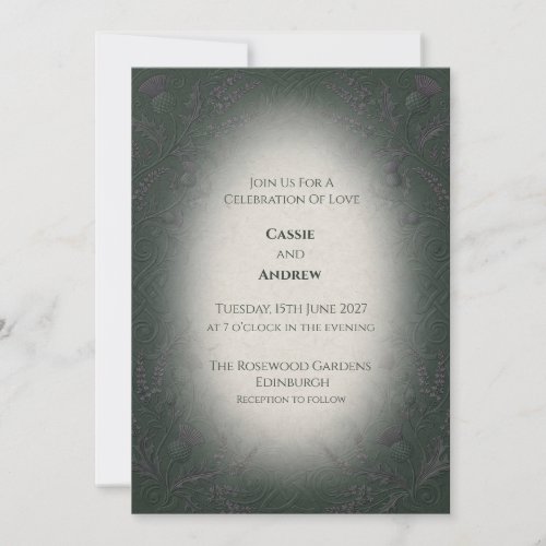 Dark Green Misty Thistle Wedding Invitation