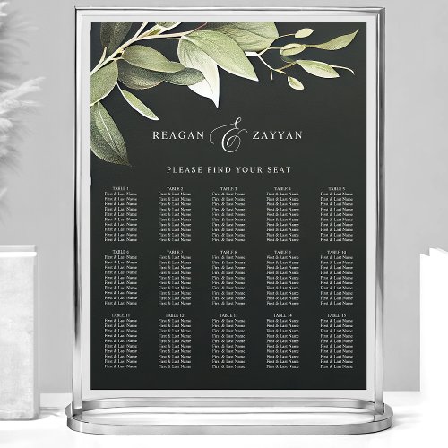 Dark Green Mod Greenery Wedding Seating Chart