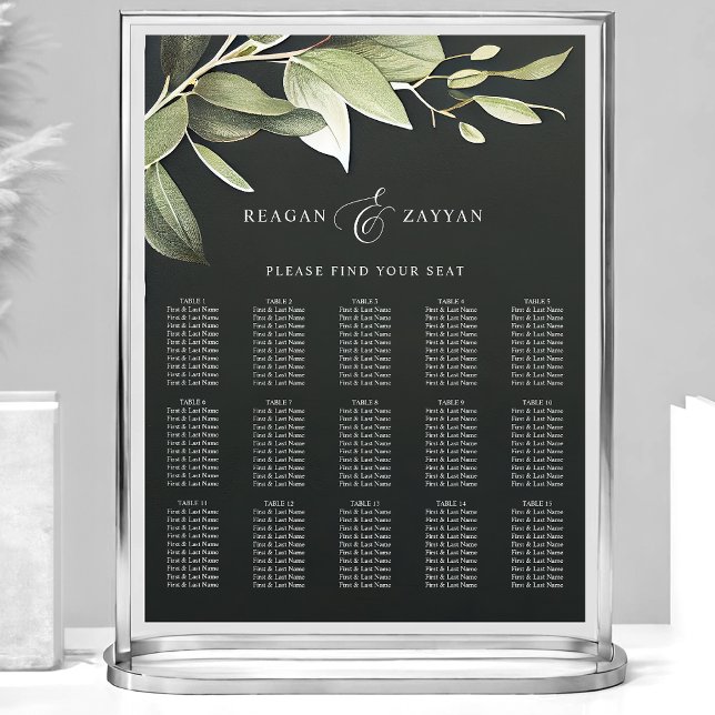 Dark Green Mod Greenery Wedding Seating Chart (Creator Uploaded)