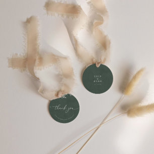 Dark Green Modern Calligraphy Wedding Thank You Favor Tags