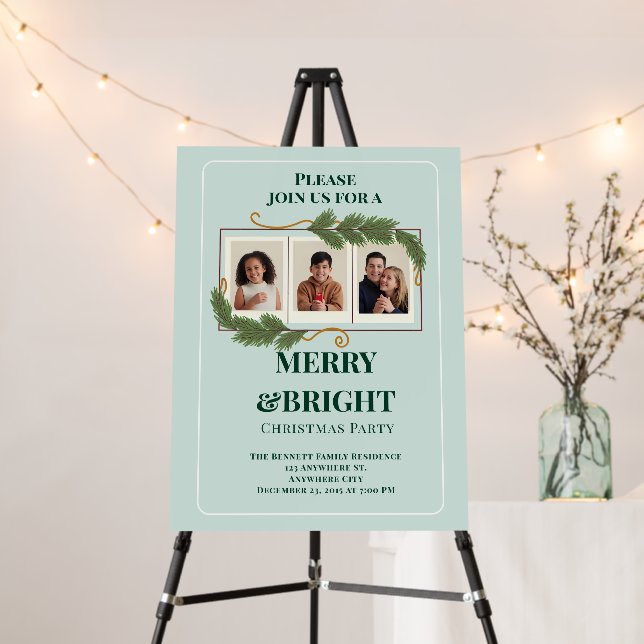 Dark Green Modern Family Photo Christmas Foam Board (In Situ (Stand))