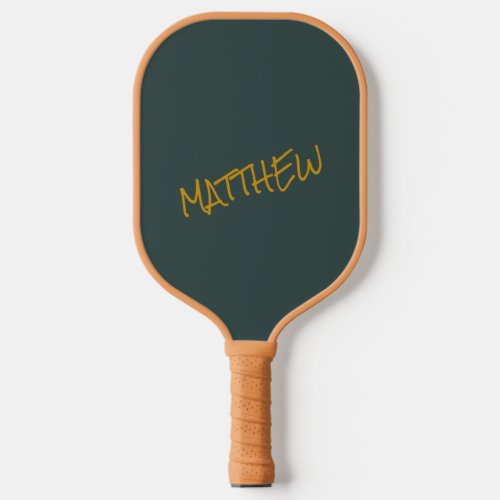 Dark green modern gold lettering script pickleball paddle