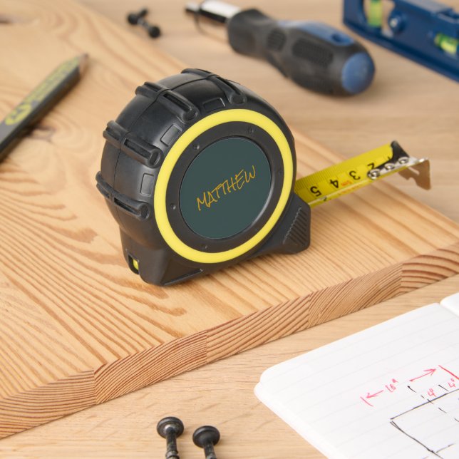 Dark green modern gold lettering script tape measure (Woodwork)
