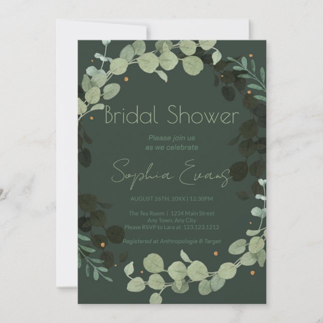 Dark Green Modern Greenery and Leave Bridal Shower Invitation (Front)