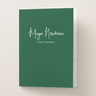DARK GREEN Modern Minimalist Feminine Monogram Pocket Folder