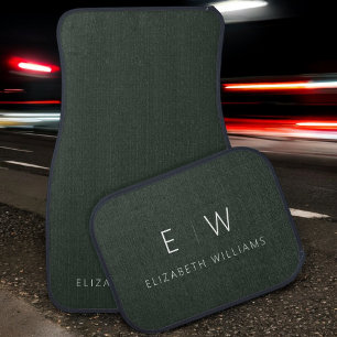 Dark Green Modern Minimalist Monogram Name  Car Floor Mat