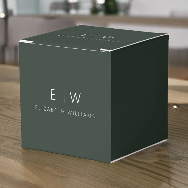 Dark Green Modern Minimalist Monogram Name Favor Boxes (Creator Uploaded)