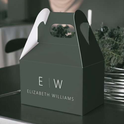 Dark Green Modern Minimalist Monogram Name Favor Boxes