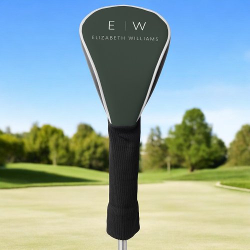 Dark Green Modern Minimalist Monogram Name  Golf Head Cover