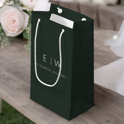 Dark Green Modern Minimalist Monogram Name Small Gift Bag