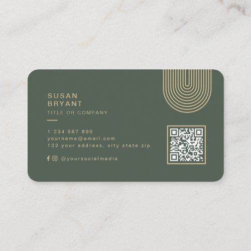  Dark Green Modern Monogram QR code social media Business Card