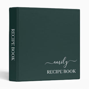 Dark Green Modern Script Monogram Name 3 Ring Binder