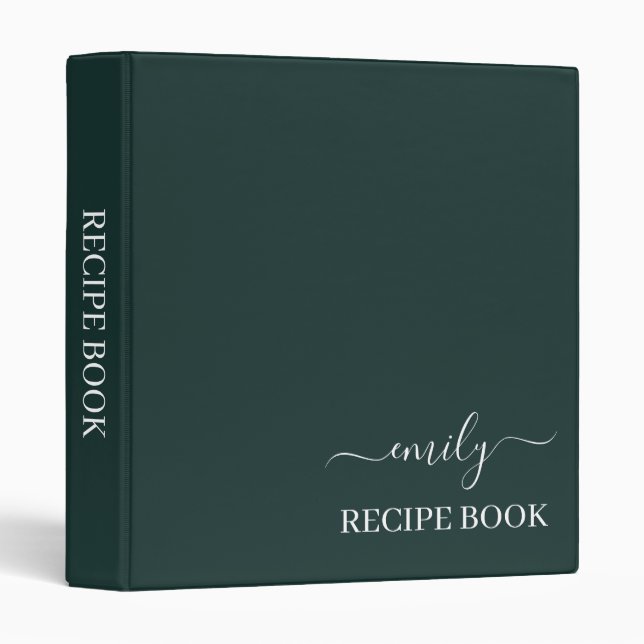 Dark Green Modern Script Monogram Name 3 Ring Binder (Front/Spine)