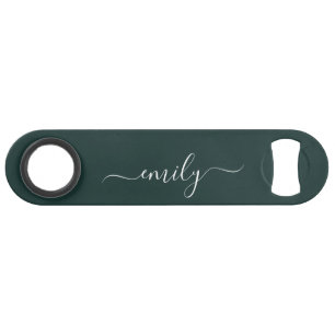 Dark Green Modern Script Monogram Name Bar Key