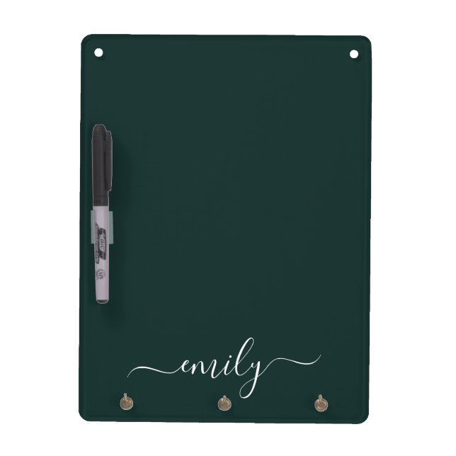 Dark Green Modern Script Monogram Name  Dry Erase Board (Front)