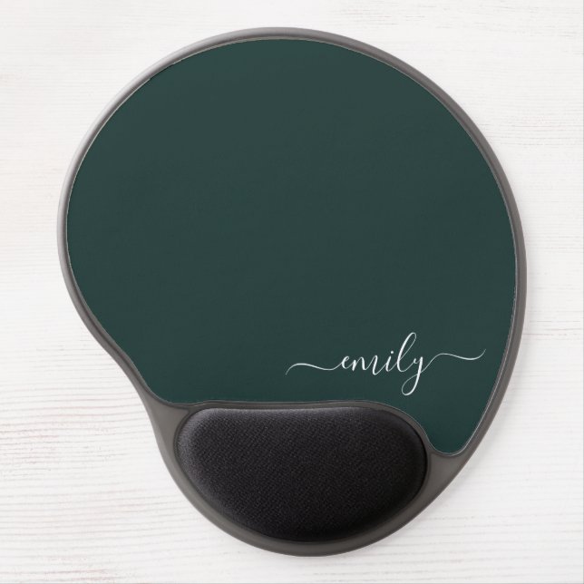 Dark Green Modern Script Monogram Name Gel Mouse Pad (Front)