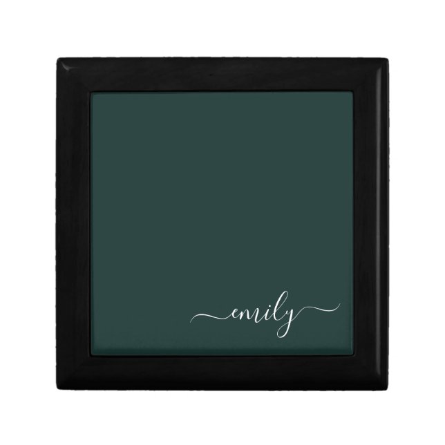 Dark Green Modern Script Monogram Name Gift Box (Front)