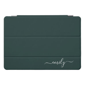 Dark Green Modern Script Monogram Name iPad Pro Cover