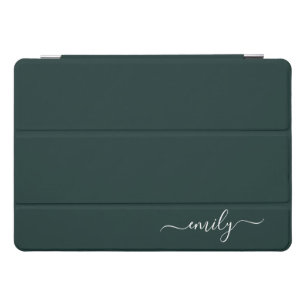 Dark Green Modern Script Monogram Name iPad Pro Cover