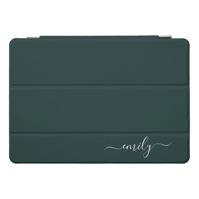 Dark Green Modern Script Monogram Name iPad Pro Cover (Horizontal)