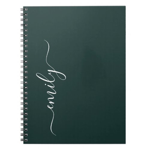 Dark Green Modern Script Monogram Name Notebook