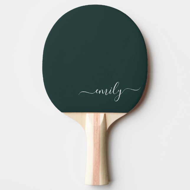 Dark Green Modern Script Monogram Name Ping Pong Paddle (Front)