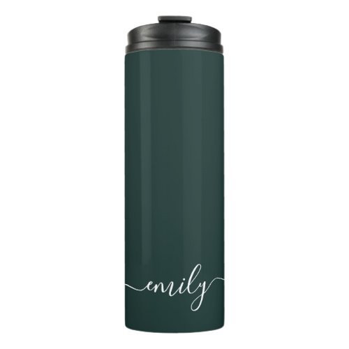 Dark Green Modern Script Monogram Name Thermal Tumbler