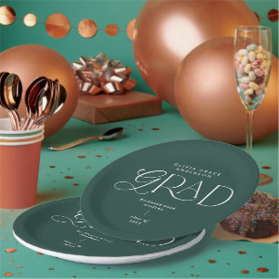 Dark green modern typography party decor paper plates