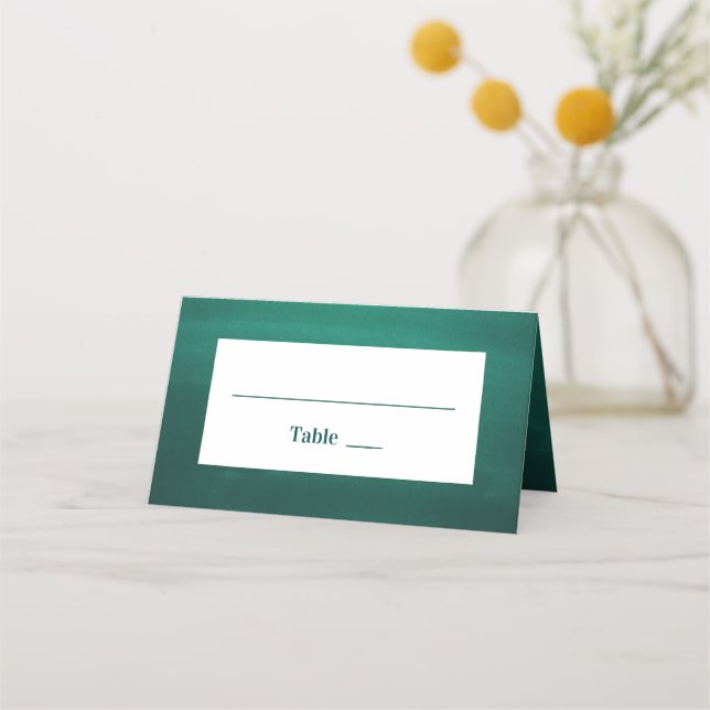 Dark green modern wedding. Simple elegant emerald Place Card (Front)
