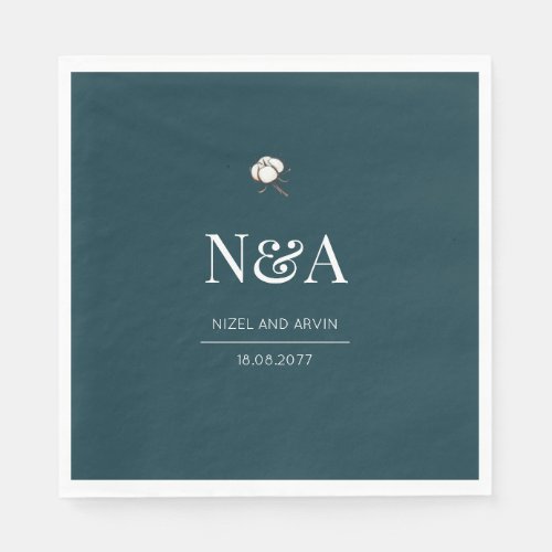 Dark Green Monochrome Minimalist Initials Modern  Napkins