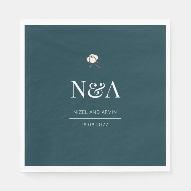 Dark Green Monochrome Minimalist Initials Modern  Napkins (Front)