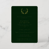 Dark Green Monogram + Laurel Wreath Graduation Foil Invitation (Standing Front)