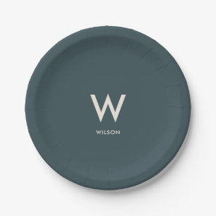 Dark Green Monogram Personal Party Paper Plates