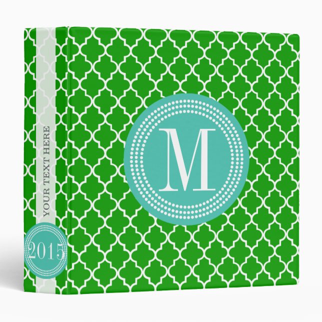 Dark Green Moroccan Tiles Lattice Personalized Binder (Front/Spine)