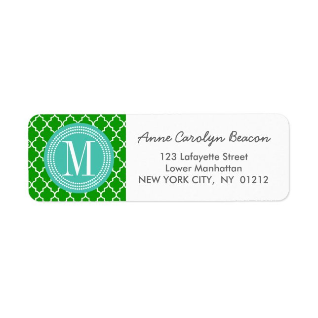 Dark Green Moroccan Tiles Lattice Personalized Label (Front)