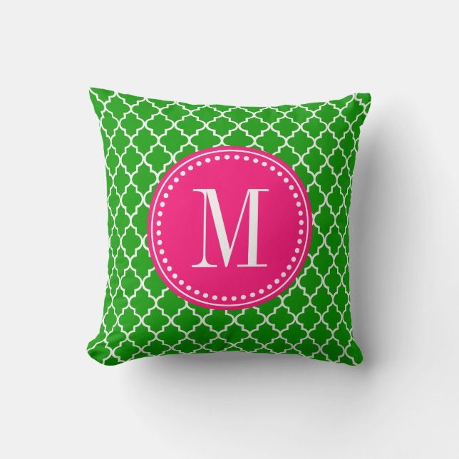 Dark Green Moroccan Tiles Lattice Personalized Throw Pillow (Front)