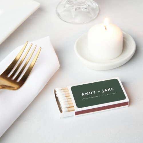 Dark Green  Moss Minimalist Modern Wedding  Champ Matchboxes