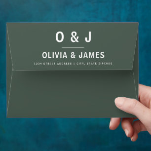 Dark Green Moss Minimalist Scandi Modern Wedding Envelope