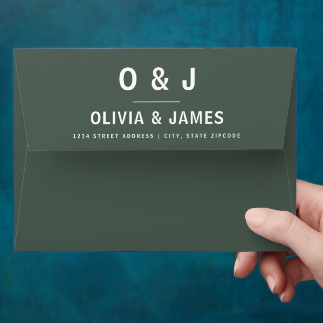 Dark Green | Moss Minimalist Scandi Modern Wedding Envelope (Hand)