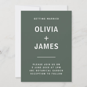 Dark Green Moss Minimalist Scandi Modern Wedding Invitation