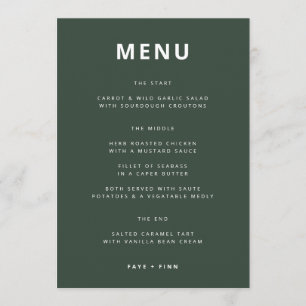 Dark Green Moss Minimalist Scandi Modern Wedding Menu