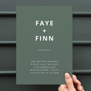 Dark Green Moss Minimalist Scandi Modern Wedding Save The Date