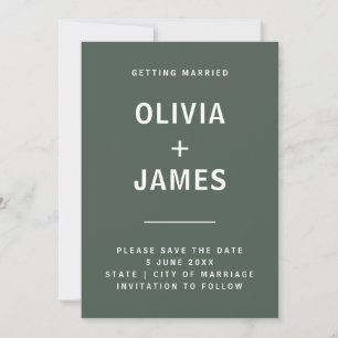 Dark Green Moss Minimalist Scandi Modern Wedding Save The Date